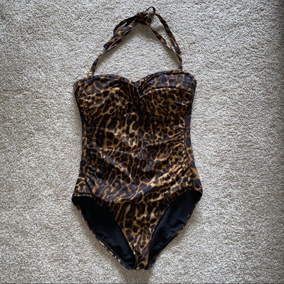 Lauren Ralph Lauren Ocelot Twist Bandeau Underwire One Piece Swimsuit Size 14 - Picture 3 of 6